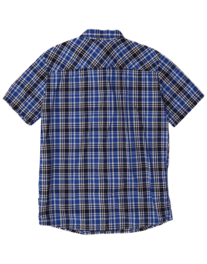 JACK WOLFSKIN Camisa masculina de manga curta Reino Unido 36/38 pequena azul xadrez poliamida