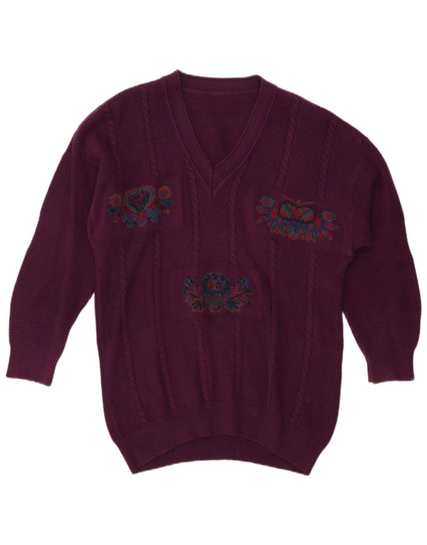 Suéter masculino VINTAGE com decote em V XL roxo floral