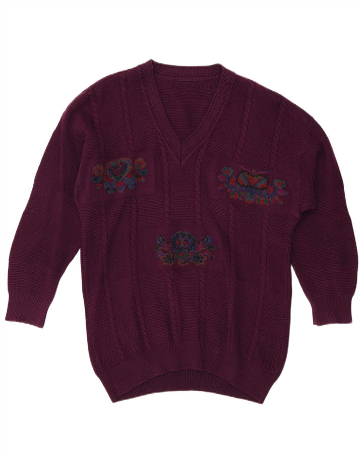 Suéter masculino VINTAGE com decote em V XL roxo floral