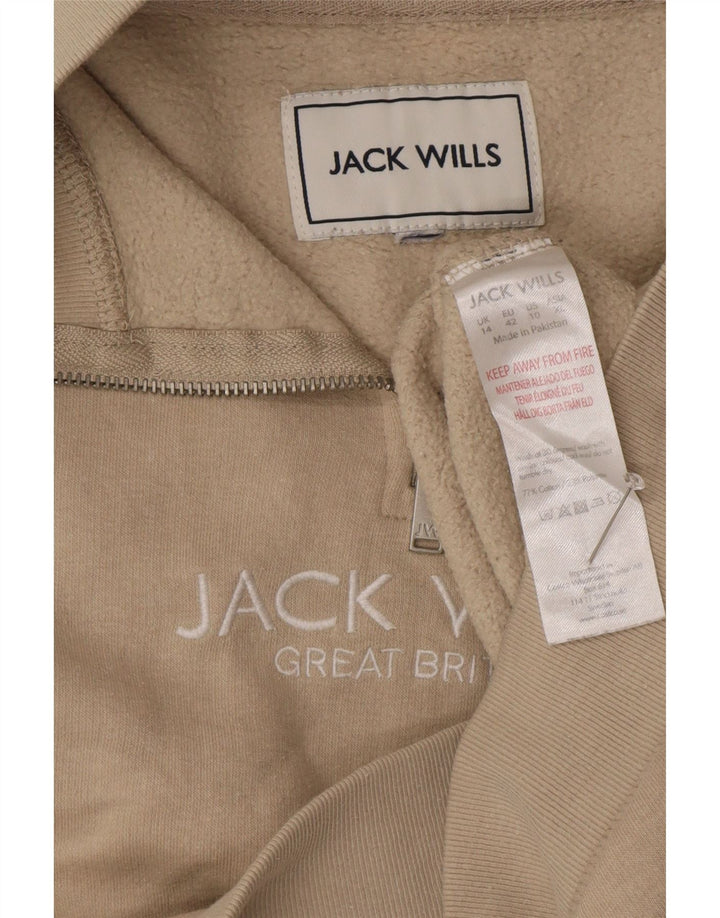 JACK WILLS Suéter feminino grande com zíper e gola redonda Reino Unido 14 grande bege