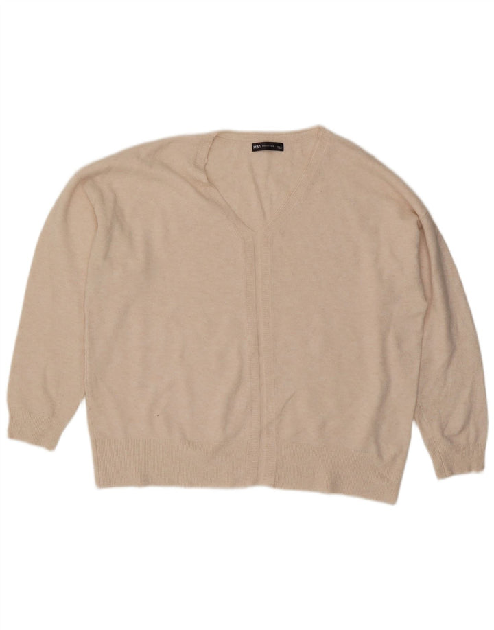 Suéter feminino Marks & Spencer grande com decote em V Reino Unido 16 grande bege