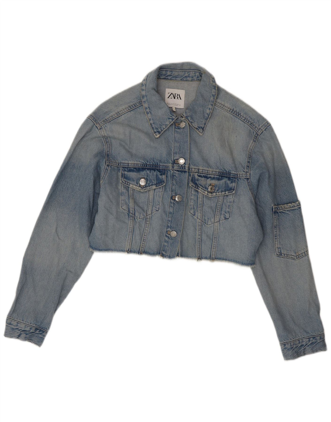 ZARA Jaqueta jeans feminina superdimensionada Reino Unido 10 algodão azul pequeno