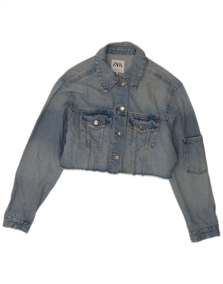 ZARA Jaqueta jeans feminina superdimensionada Reino Unido 10 algodão azul pequeno
