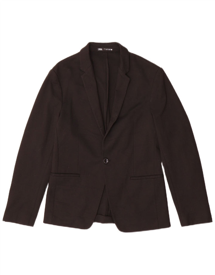 Jaqueta blazer masculina Zara com 1 botão Reino Unido 36 poliéster preto pequeno