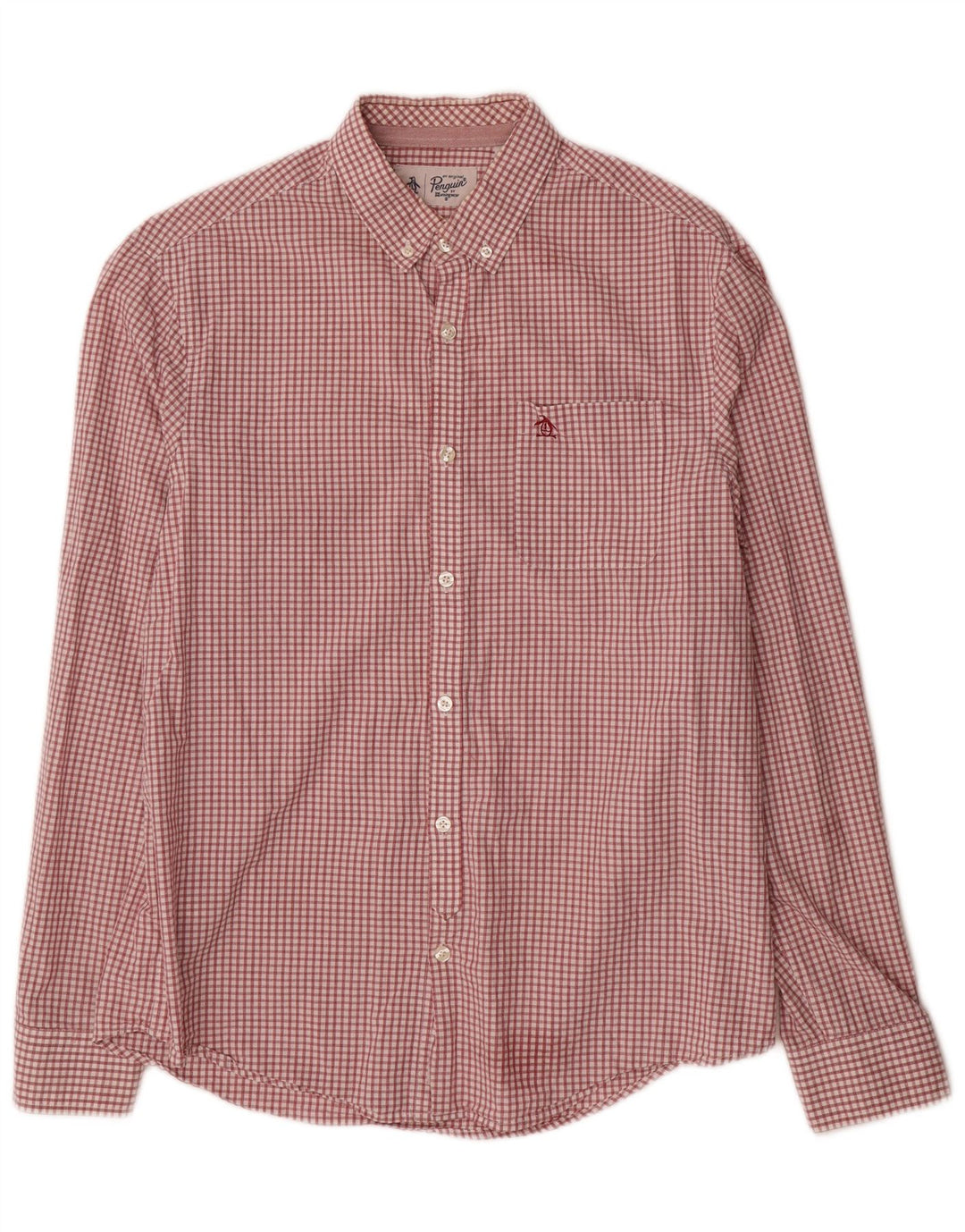 Camisa masculina Penguin grande algodão xadrez vermelho
