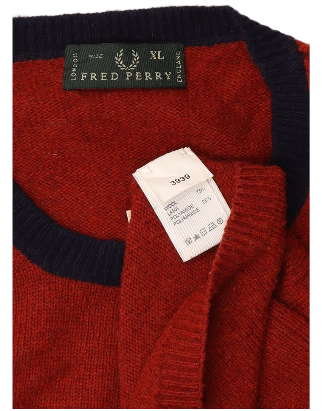 Suéter masculino FRED PERRY com gola redonda XL de lã vermelha