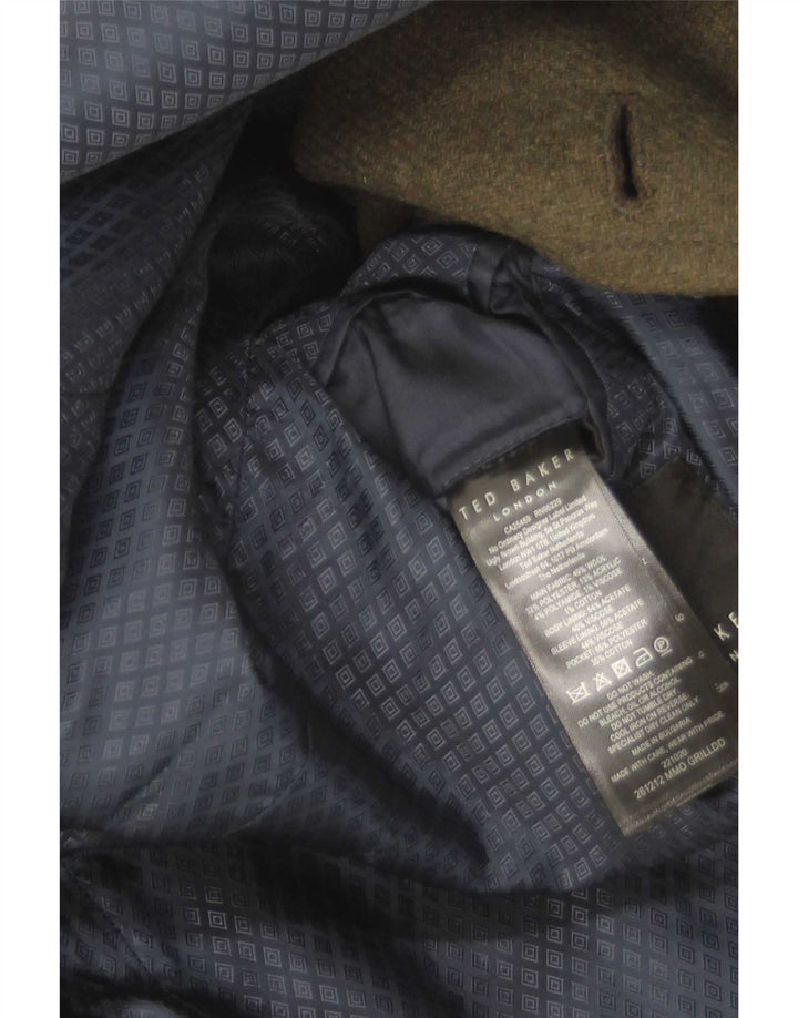 Casaco masculino Ted Baker Pea tamanho 4 grande lã cáqui