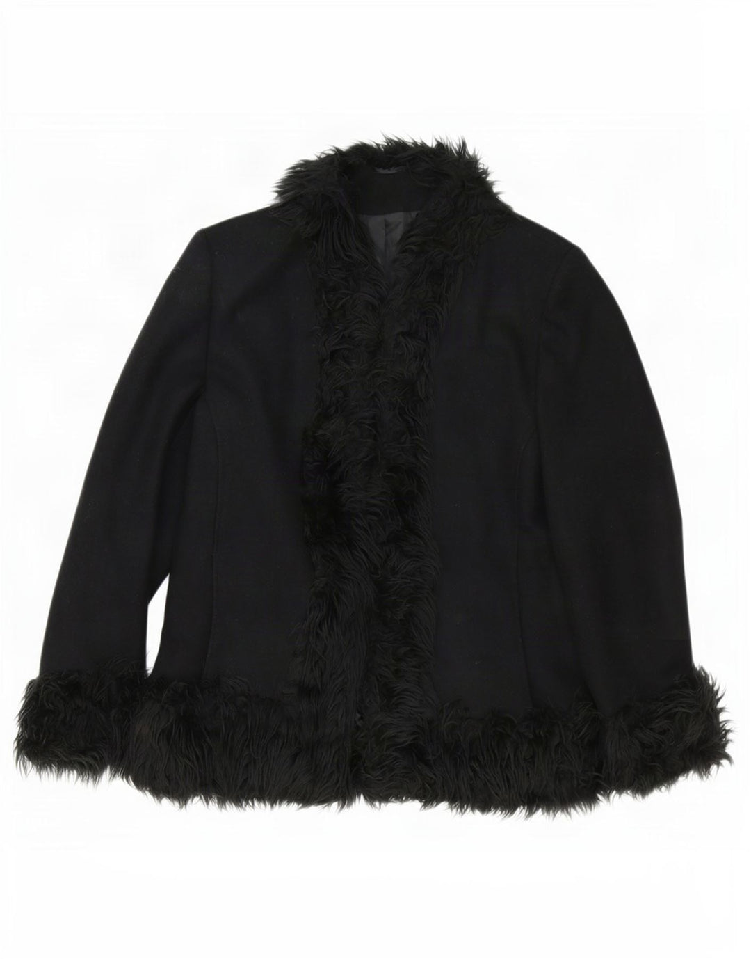 Jaqueta Blazer aberta feminina vintage Reino Unido 18 XL lã preta