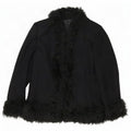 Jaqueta Blazer aberta feminina vintage Reino Unido 18 XL lã preta