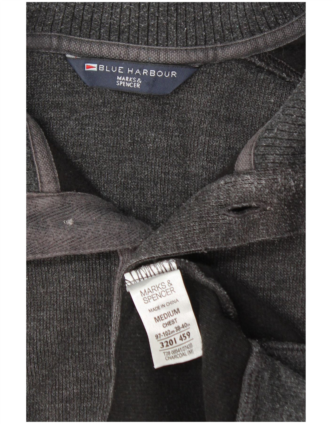 Suéter masculino Marks & Spencer com gola redonda e algodão cinza médio