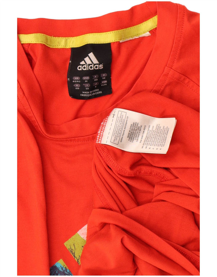 Adidas Mens Graphic Top Manga Longa UK 40/42 Poliéster Vermelho Médio