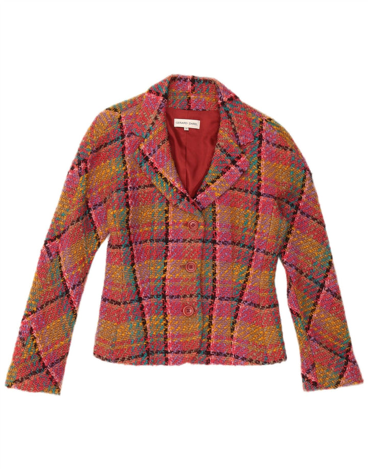 Jaqueta blazer feminina de 3 botões Gerard Darel IT 38 XS rosa xadrez lã
