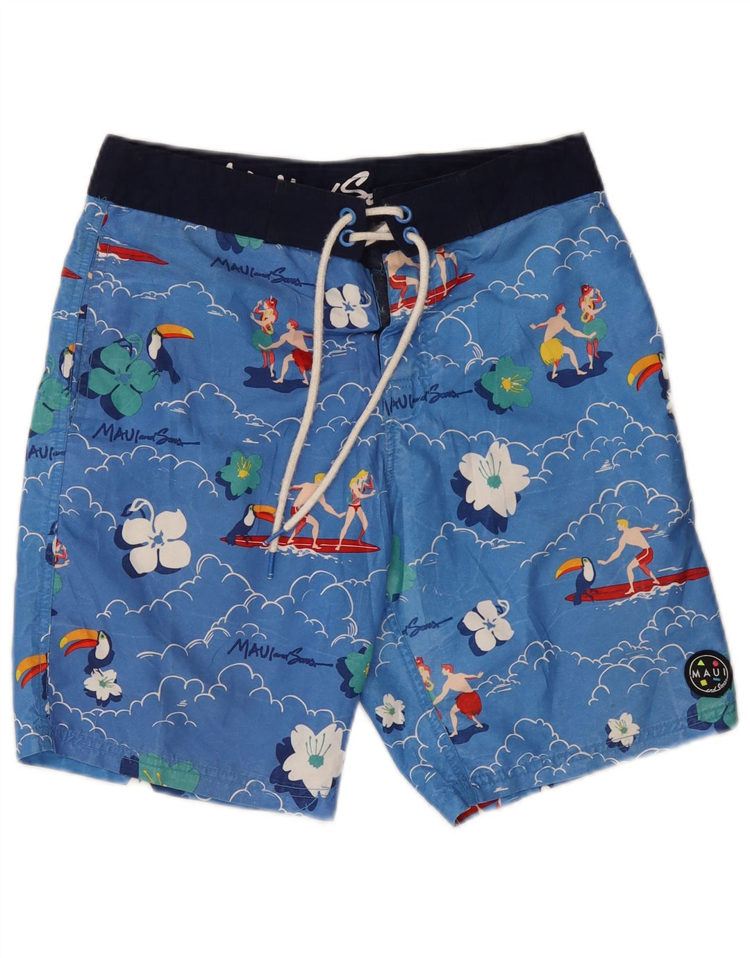 Maui and Sons Shorts de natação masculino gráfico pequeno azul floral poliéster