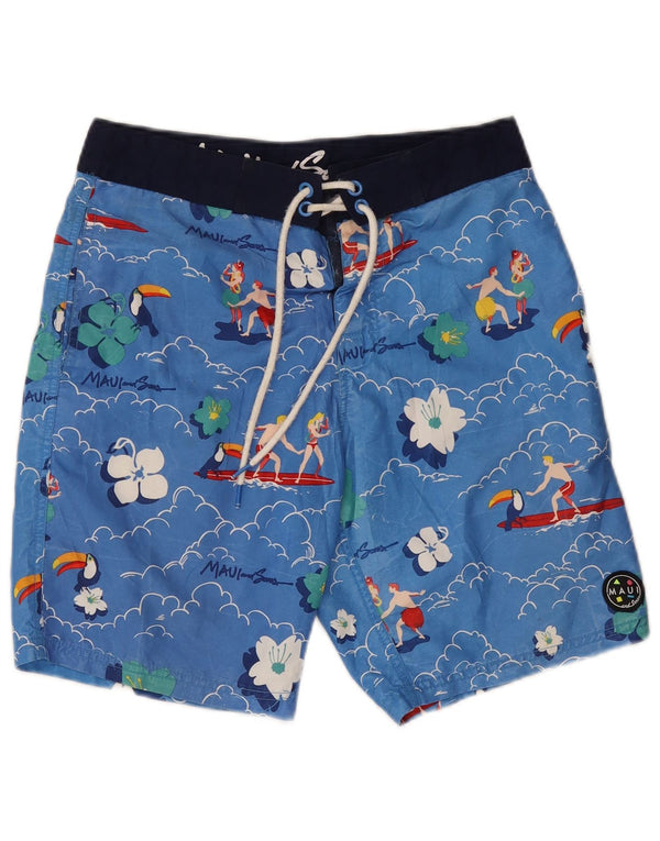 Maui and Sons Shorts de natação masculino gráfico pequeno azul floral poliéster