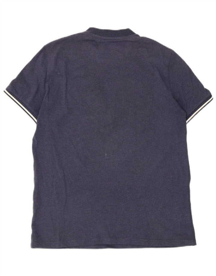 Camiseta masculina Fred Perry com zíper e gola alta listrada azul marinho médio