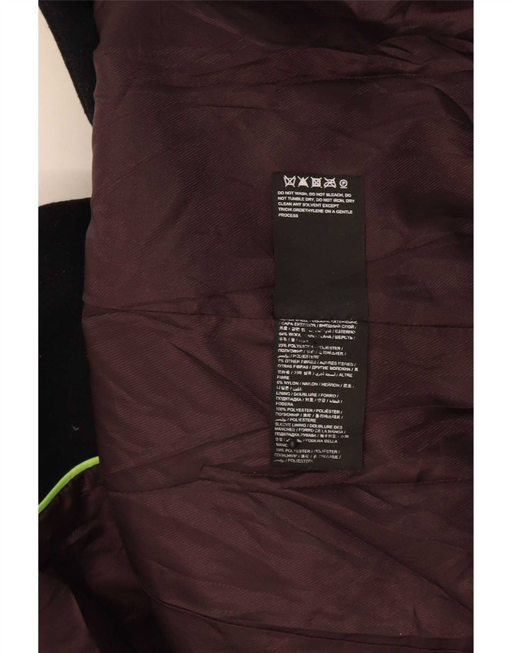 Casaco feminino Superdry militar duplo breasted Reino Unido 10 lã preta pequena