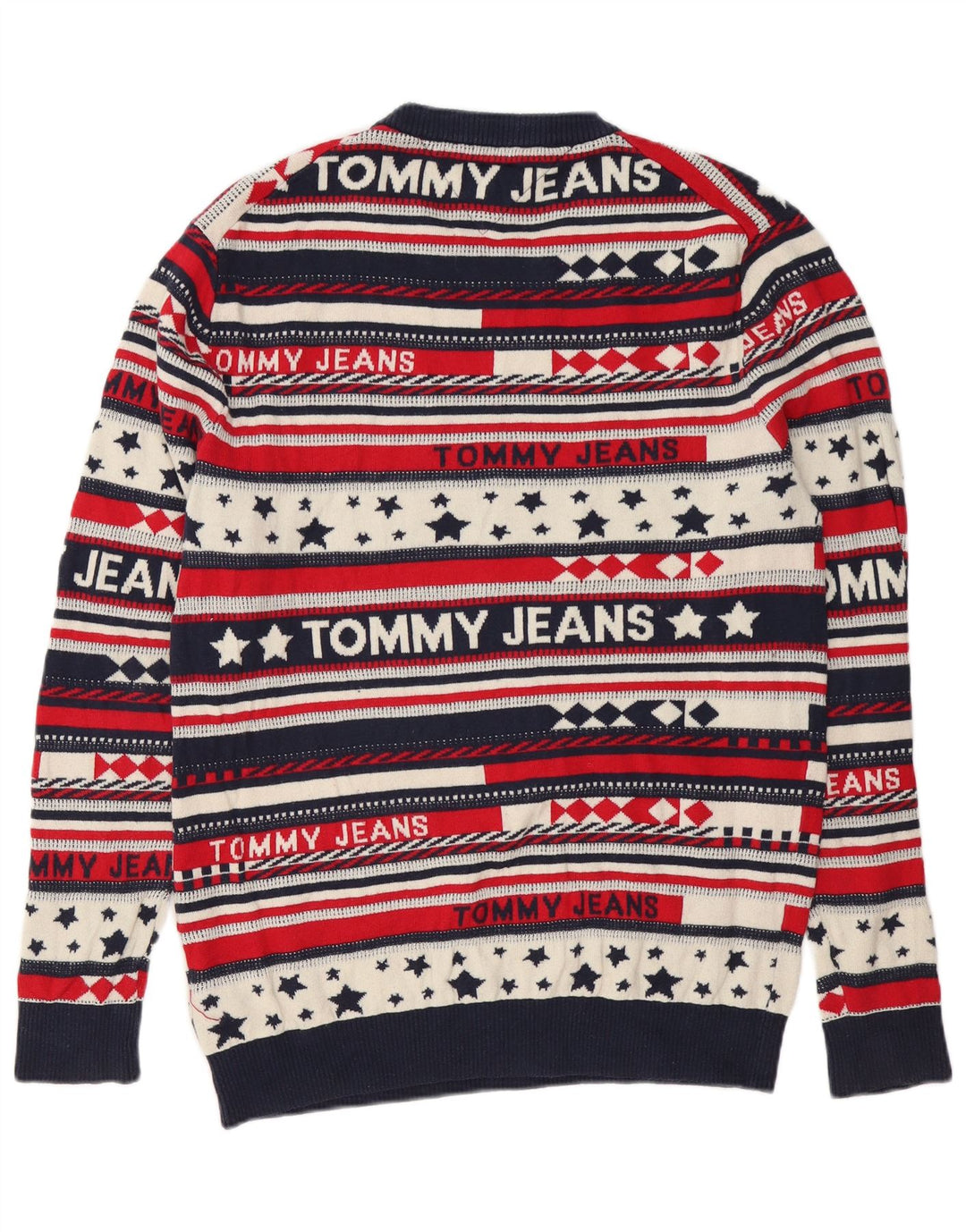 Tommy Hilfiger Suéter masculino com gola redonda, grande listrado multicolorido