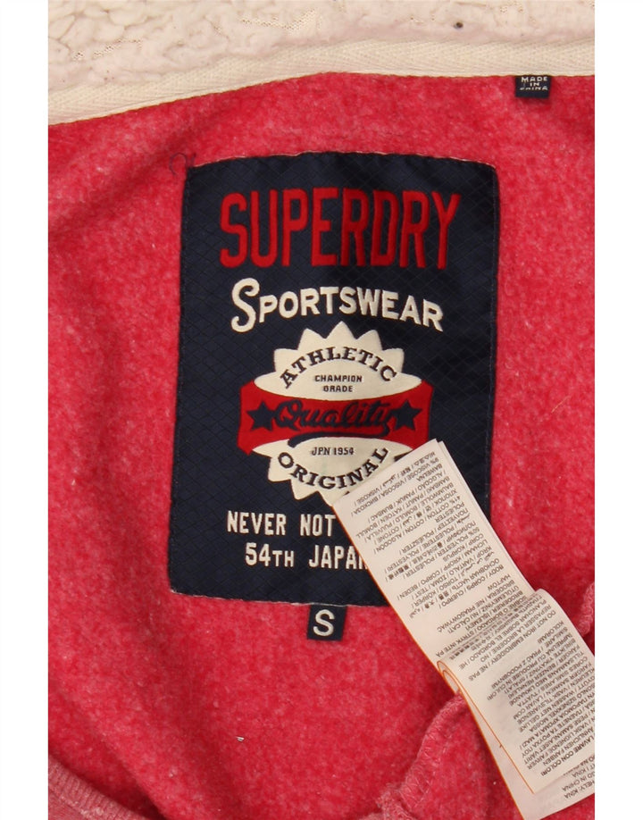 Suéter feminino Superdry com capuz e zíper gráfico UK 10 pequeno poliéster rosa