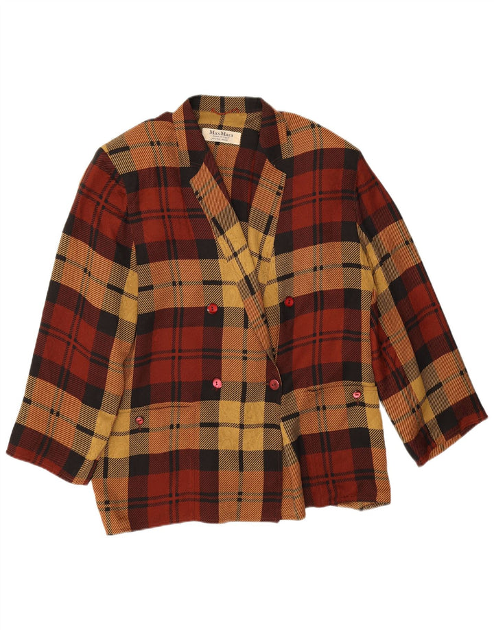 Jaqueta blazer feminina Max Mara com peito duplo Reino Unido 14 grande xadrez cor de vinho