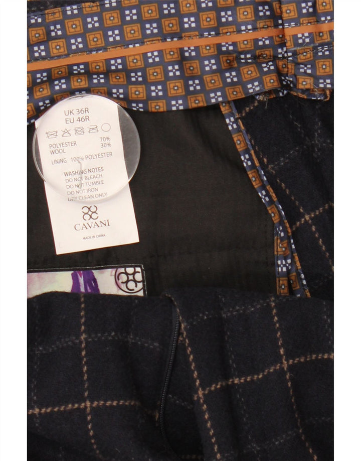 Terno masculino Cavani com 2 botões e 2 peças Reino Unido 40 grande W38 L32 azul marinho xadrez