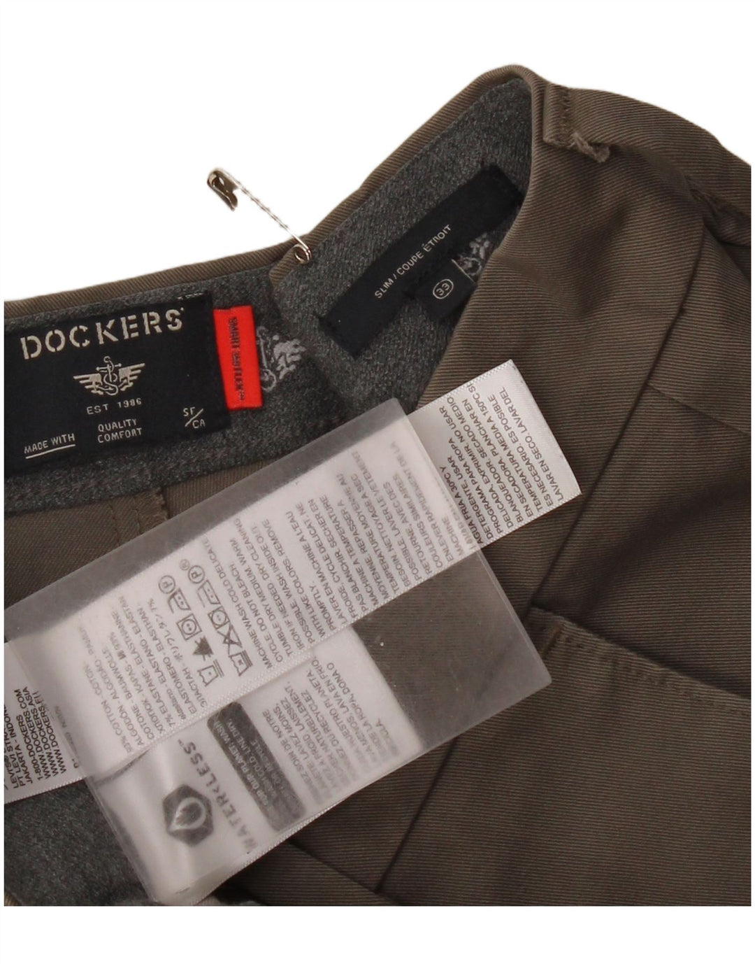 Calça Dockers Mens Slim Chino W33 L36 Algodão Bege