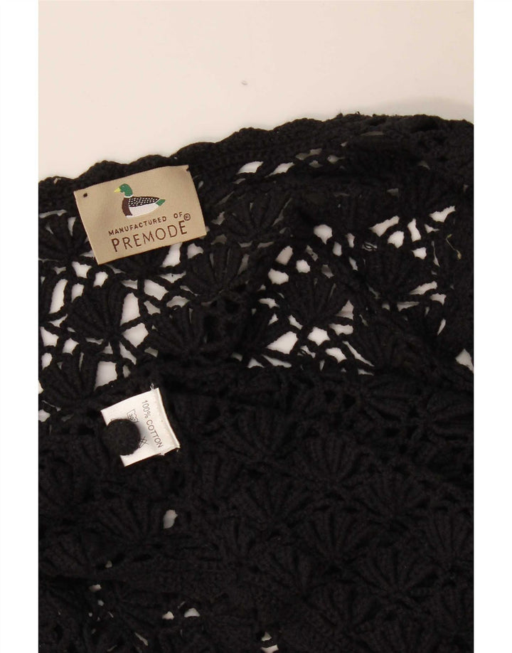 Cardigã feminino Premode Crop Crochet Top UK 12 algodão preto médio