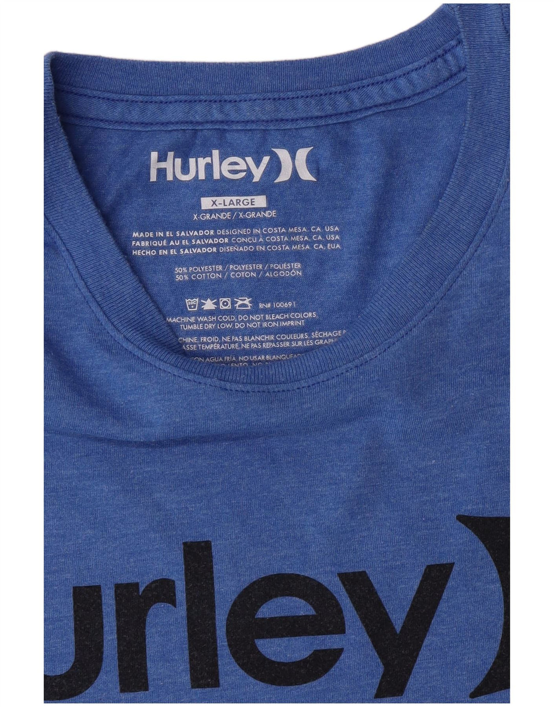 Camiseta gráfica masculina Hurley XL azul poliéster