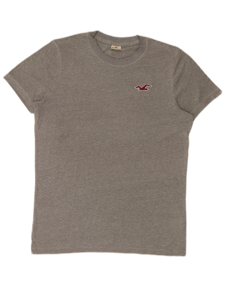 Camiseta masculina Hollister grande algodão manchado cinza