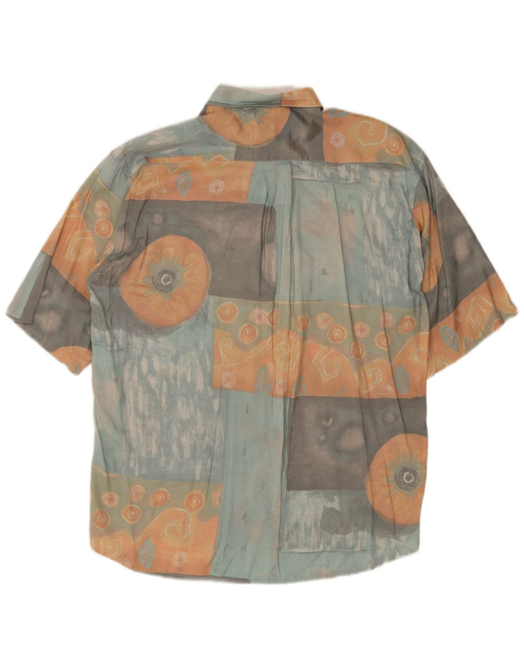 Camisa masculina vintage abstrata padrão manga curta grande multicolorida