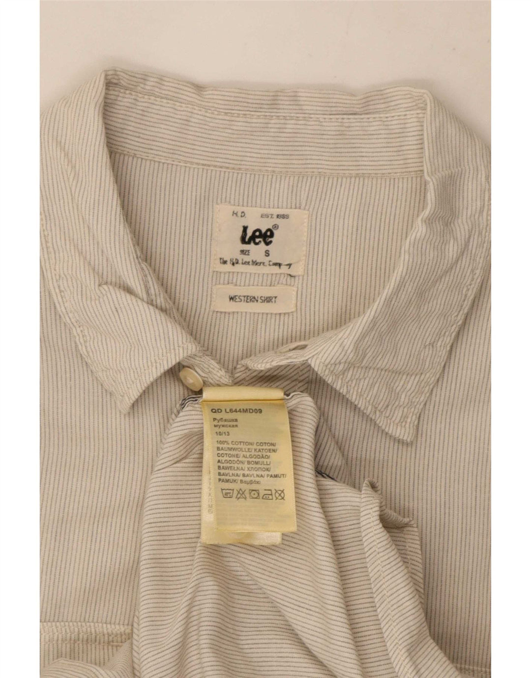 Camisa masculina de flanela Lee, pequena, bege, risca de giz, algodão