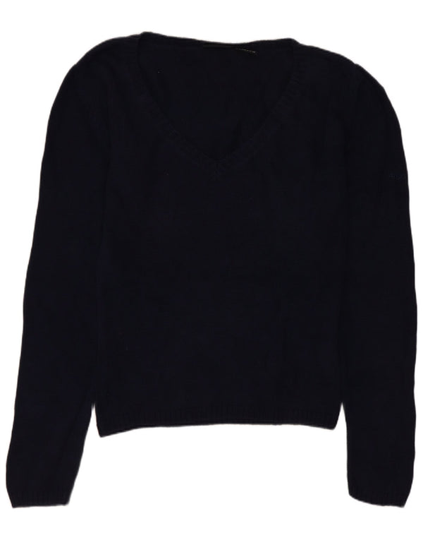 Suéter feminino Fila com decote em V UK 14 algodão azul marinho médio