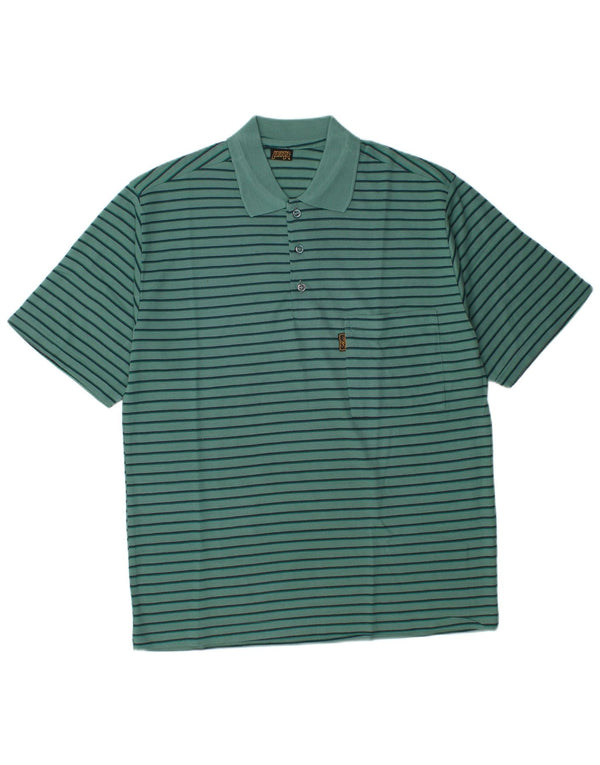 Camisa polo masculina vintage algodão listrado verde médio