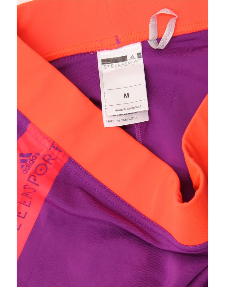 ADIDAS Womens Climalite Graphic Leggings UK 12 Medium Purple Colourblock