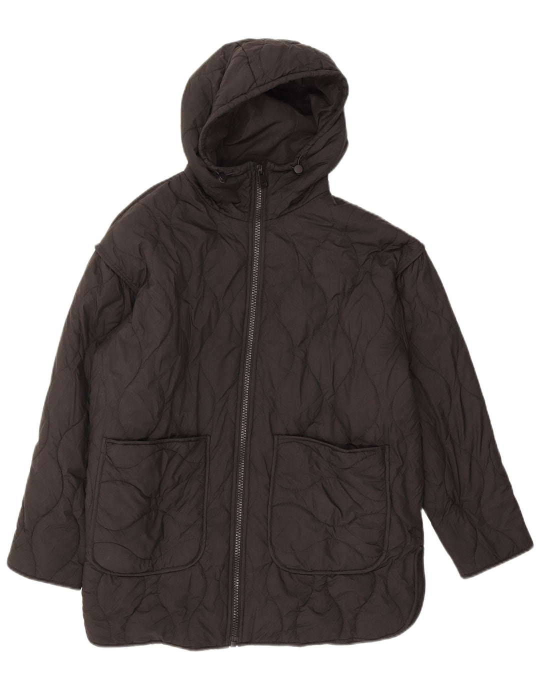 Jaqueta acolchoada com capuz grande Zara para mulher UK 6 XS poliéster preto