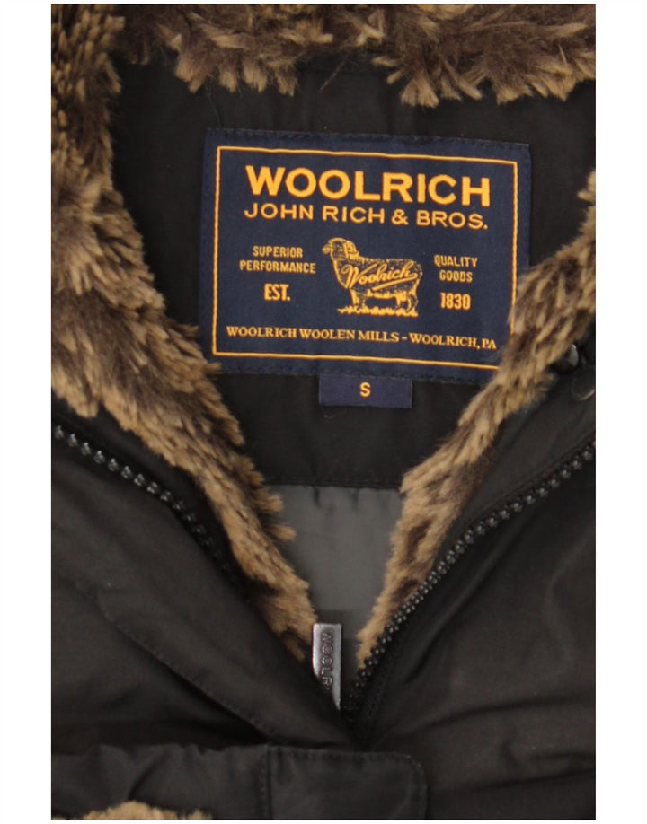 Casaco acolchoado com capuz feminino Woolrich UK 10 poliéster preto pequeno