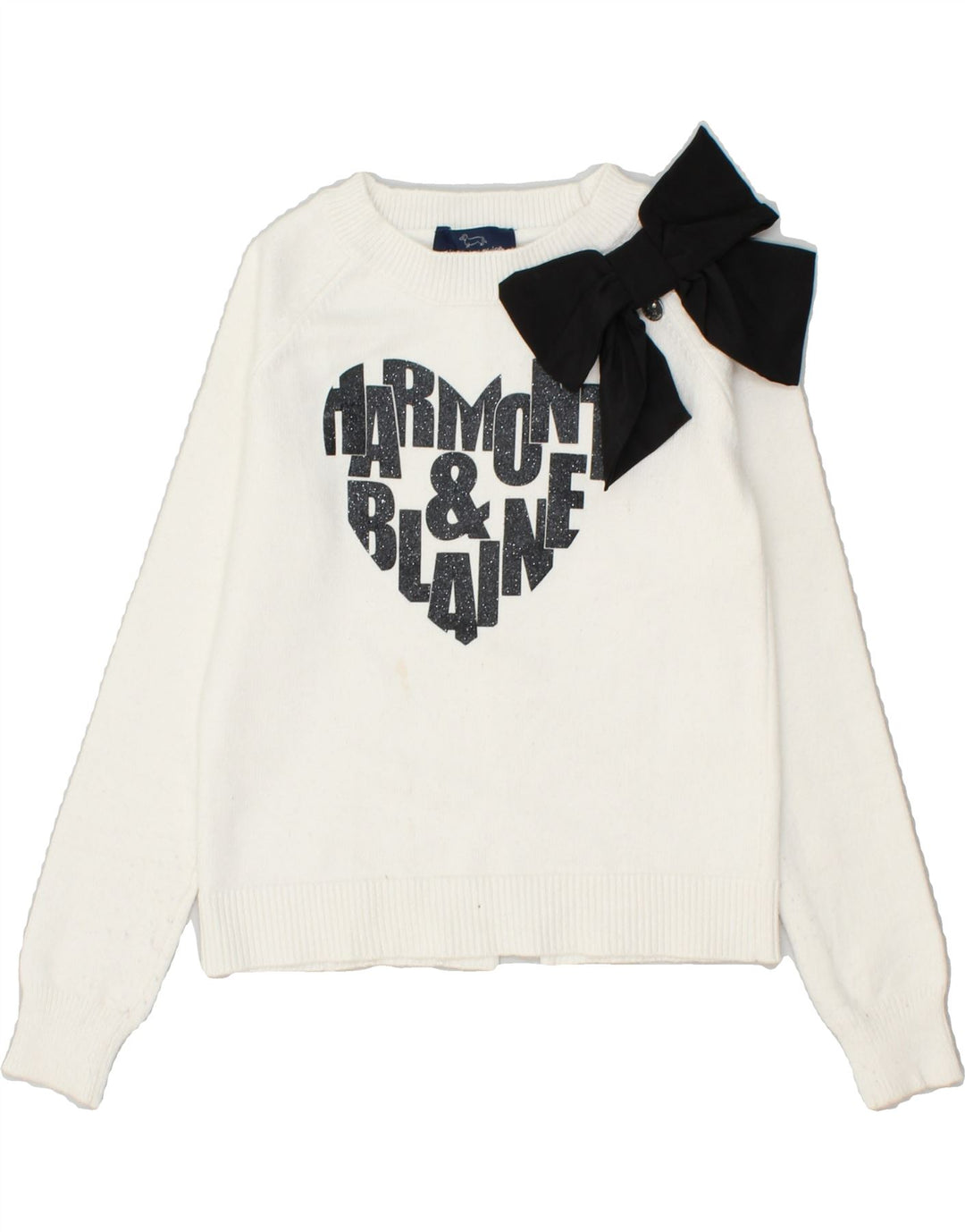 HARMONT & BLAINE Girls Graphic Crew Neck Jumper Sweater 9-10 Years White Vintage Harmont & Blaine and Second-Hand Harmont & Blaine from Messina Hembry 
