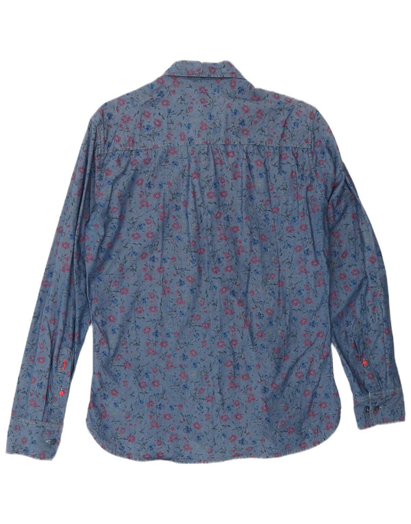 PEPE JEANS Mens Slim Shirt Medium Blue Floral Cotton