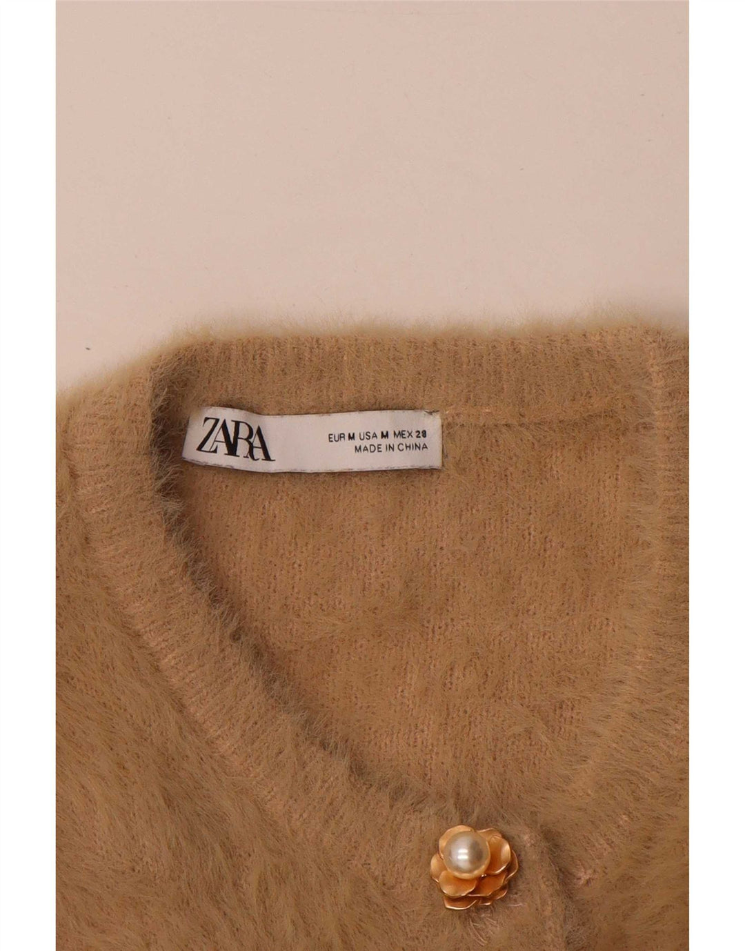 Suéter cardigã feminino Zara manga 3/4 Reino Unido 14 médio bege
