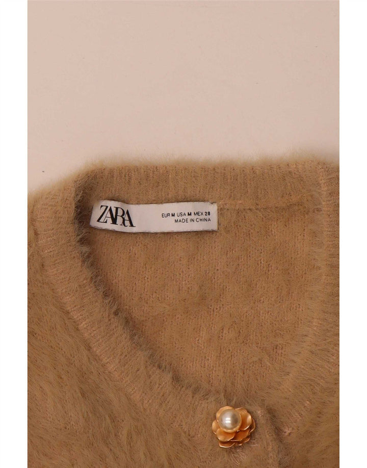 Suéter cardigã feminino Zara manga 3/4 Reino Unido 14 médio bege