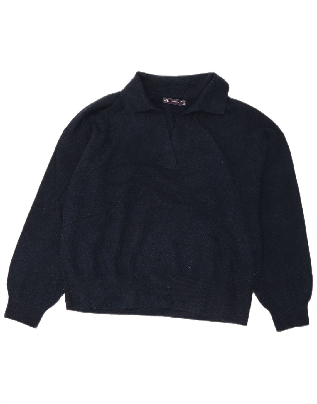 Suéter feminino Marks & Spencer com gola polo e gola polo Reino Unido 14 médio azul marinho