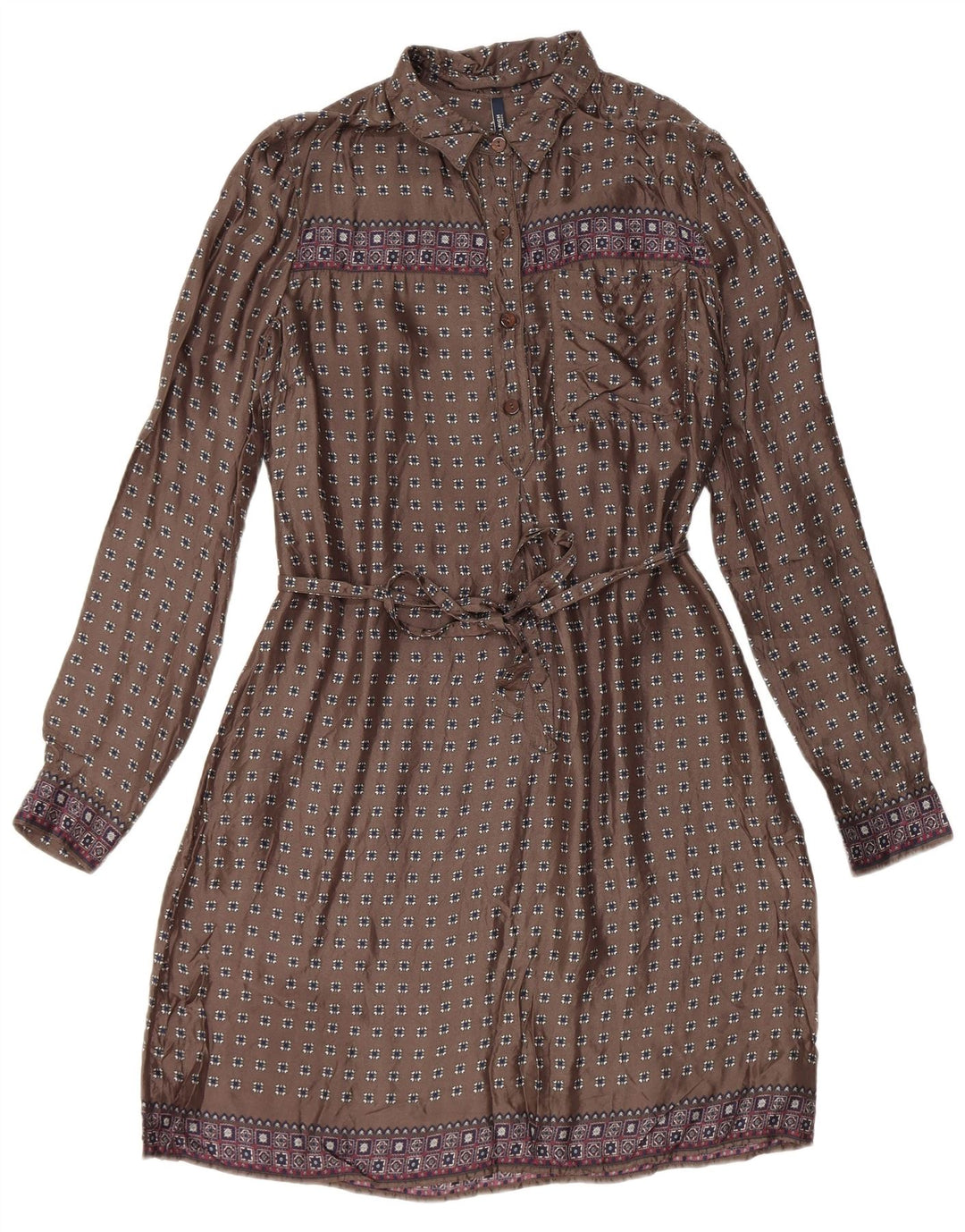 Vestido feminino Woolrich de manga comprida com bainha UK 14 cinza médio geométrico