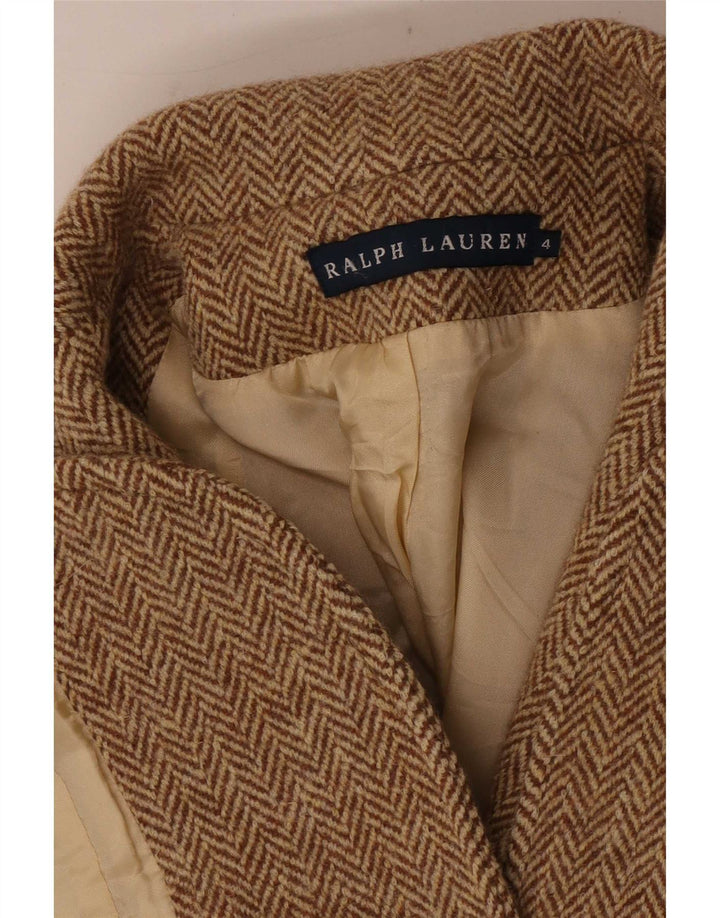 Ralph Lauren Jaqueta blazer feminina de 2 botões US 4 pequena espinha de peixe marrom