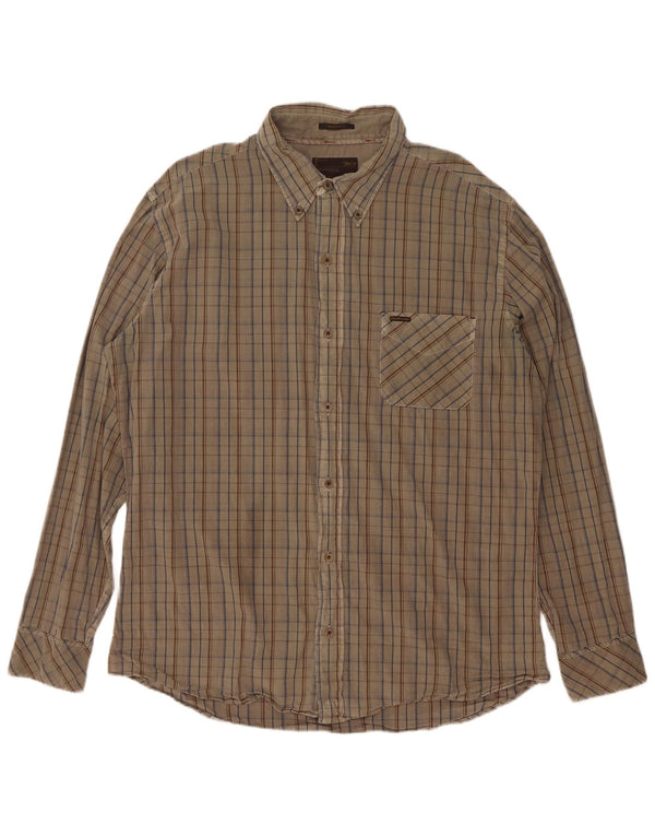 Camisa masculina Marlboro Classics Regular Fit 2XL algodão xadrez cáqui