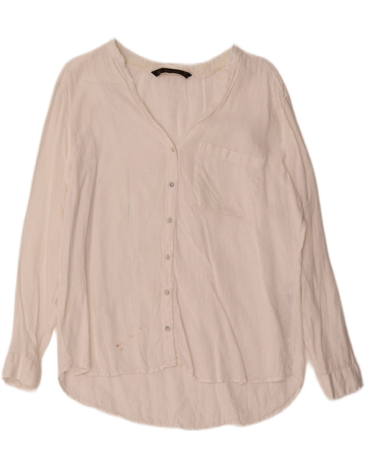 Camisa feminina Zara UK 16 grande linho branco