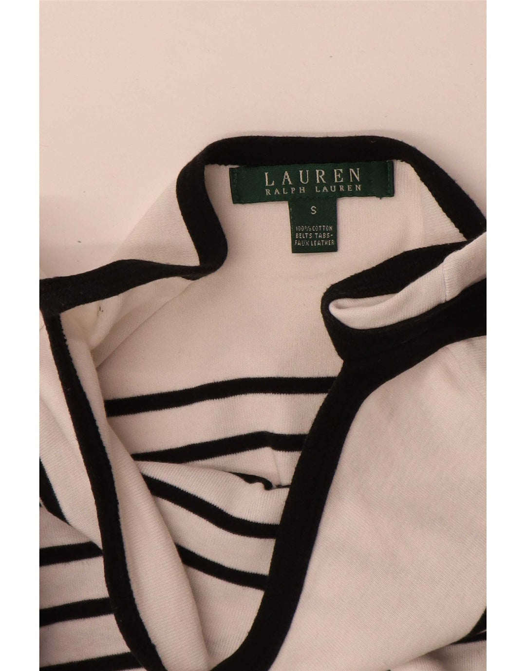 Ralph Lauren Vestido básico feminino de mangas curtas Reino Unido 10 pequeno listrado branco