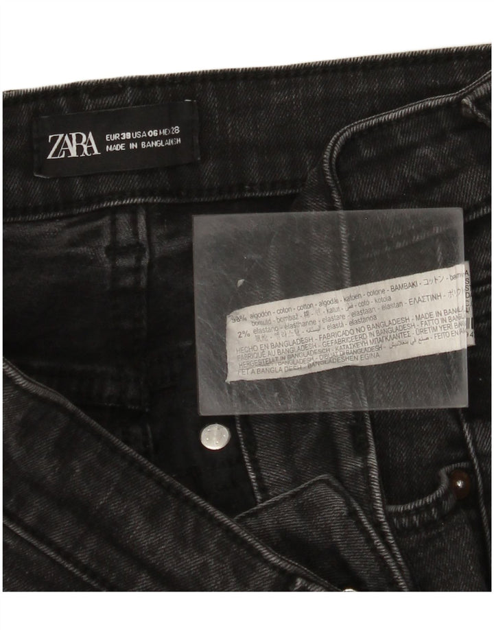 ZARA Jeans feminino largo EU 38 pequeno W28 L25 algodão preto