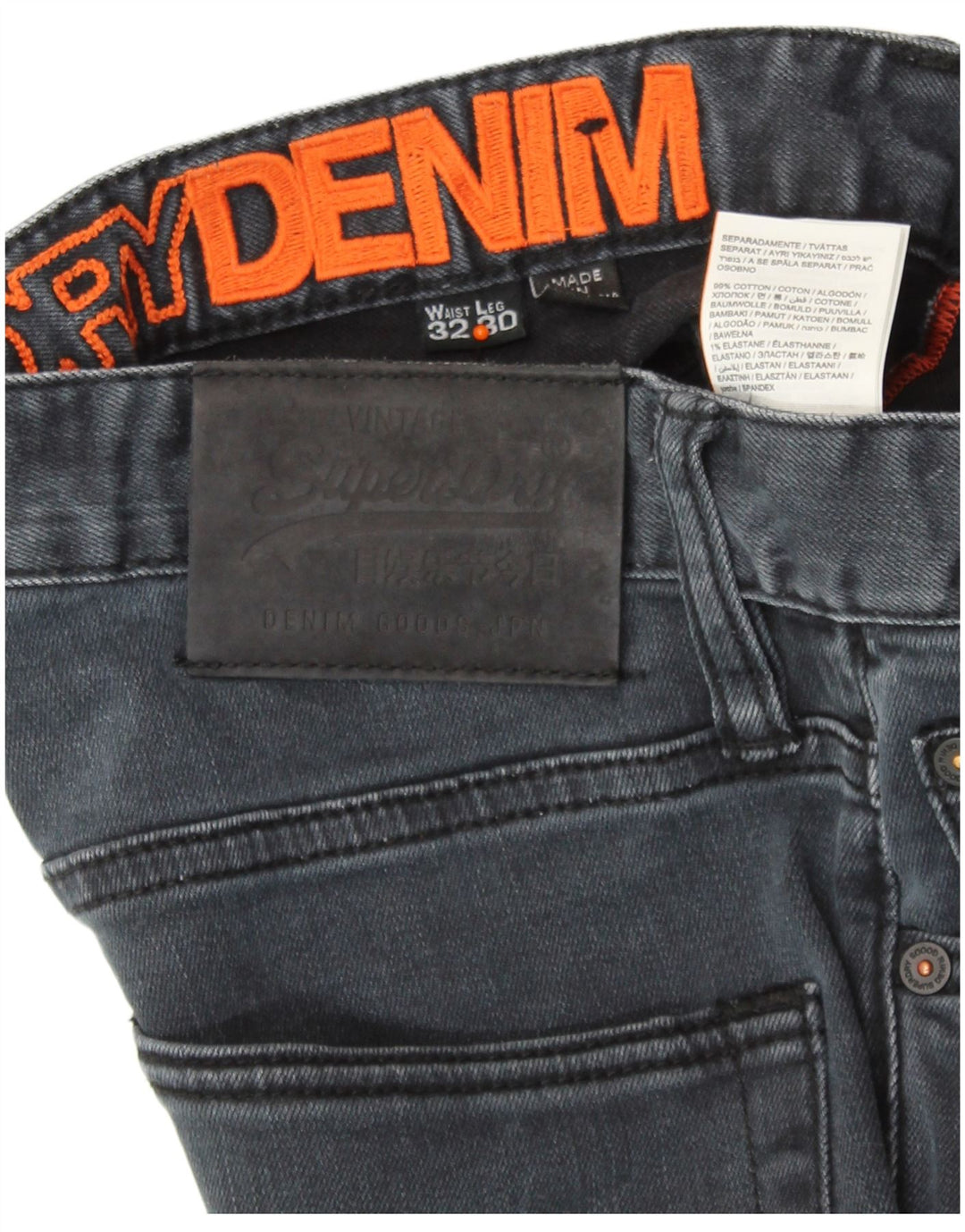Jeans slim masculino SUPERDRY W32 L30 algodão azul