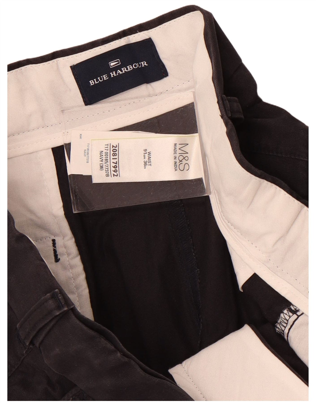 Shorts masculino Marks & Spencer Blue Harbor Chino W36 grande algodão azul marinho