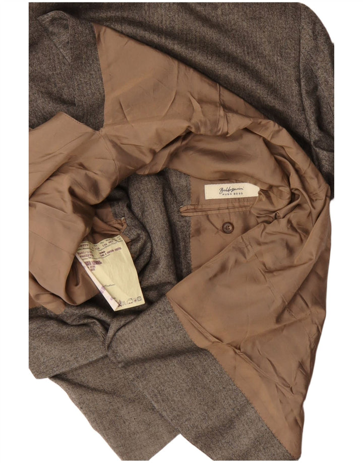 Hugo Boss Jaqueta blazer masculina de 3 botões UE 46 pequena seda espinha de peixe verde