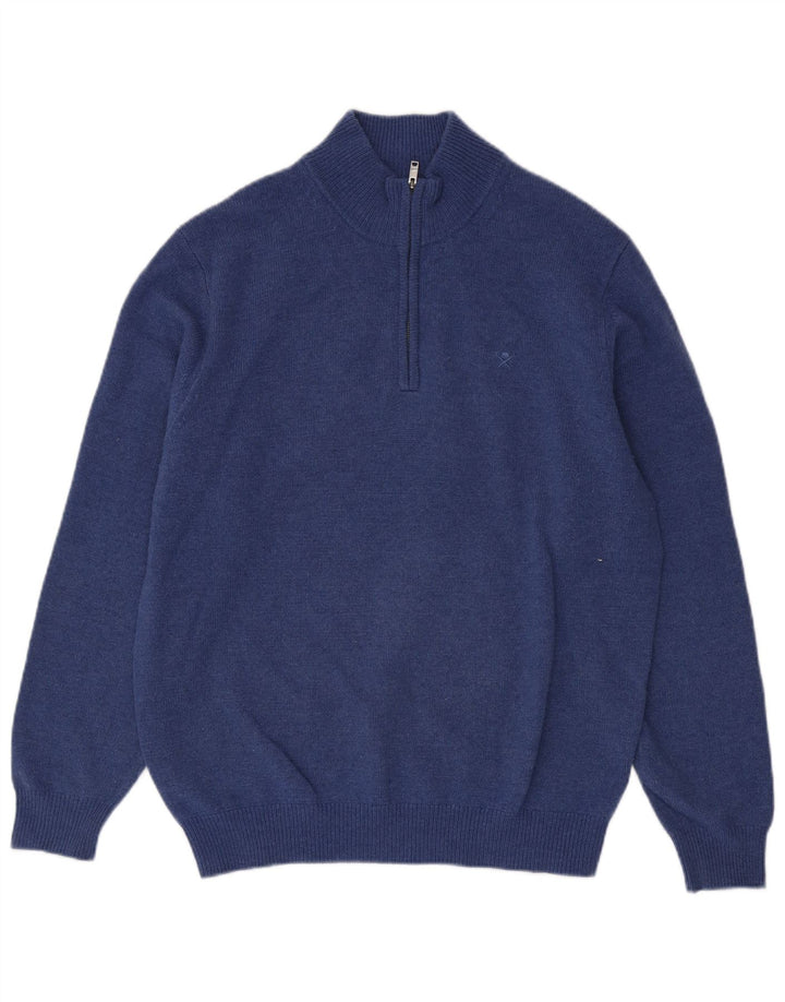 Suéter masculino Hackett com zíper e gola grande de lã azul